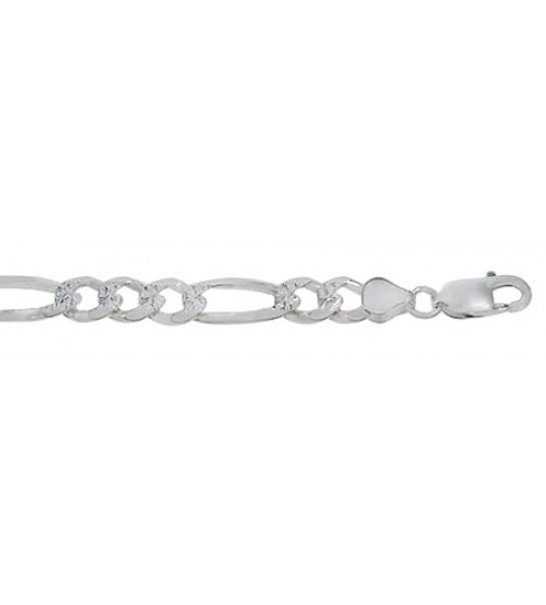 8.2mm Figaro Pave Chain, 8" - 28" Length, Sterling Silver